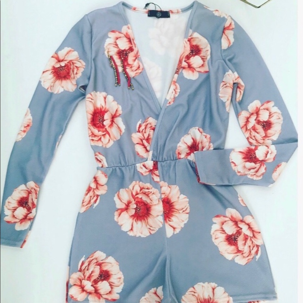 Misguided Floral Long Sleeve Romper